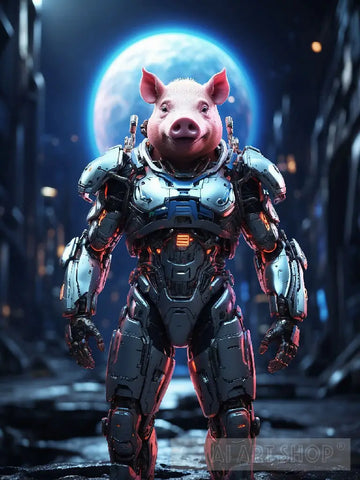 Pig In Cyborg Body #3 Ai Artwork