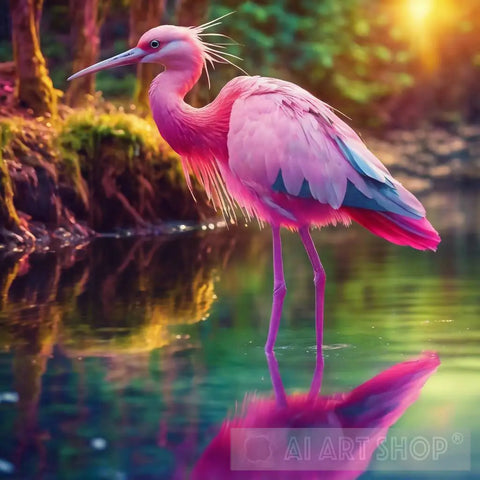 Pink And Blue Bird Of The Tropical Lagoon Animal Ai Art