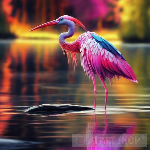 Pink And Orange Wading Bird Of The Jungle Animal Ai Art