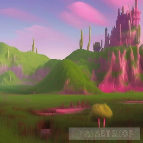 Pink Castle On A Hill Ai Artwork