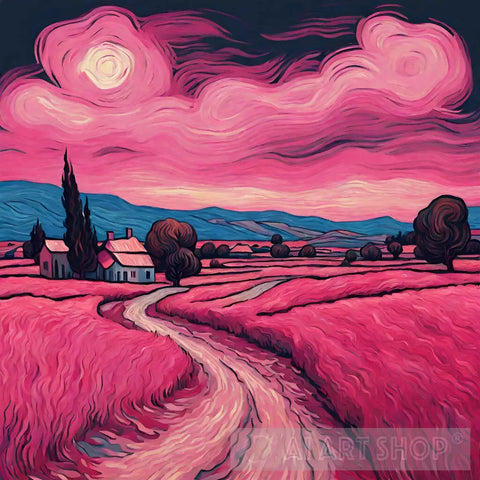 Pink Landscape Van Gogh Inspiration Impressionism Ai Art