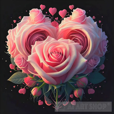 Pink Rose With Heart Nature Ai Art