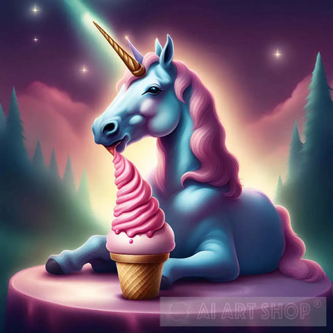 Pink Unicorn With Ice Cream Contemporary Ai Art