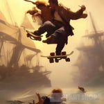Pirate Riding A Skateboard In The Air Ai Painting