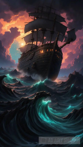 Pirate Ship Amid The Waves Ai Artwork