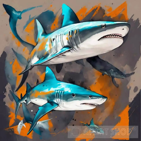 Pisces Sharks Modern Ai Art