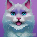 Pixel Art White Gray Cat Animal Ai Art