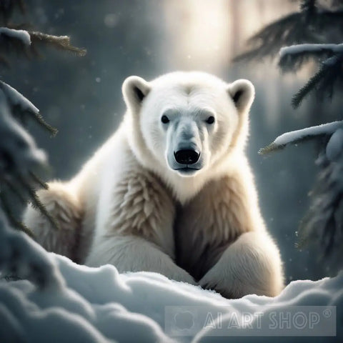 Polar Bear Cub Amongst The Woodland Firs Animal Ai Art