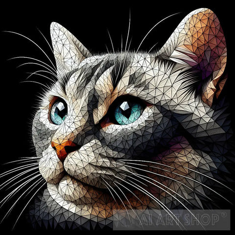 Polygonal Cat Art: Modern Geometric Wall Decor Animal Ai Art