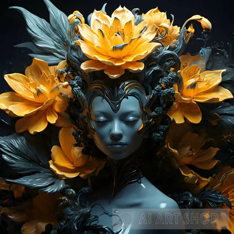 Portrait Of A Woman With Flowers Ai Artwork