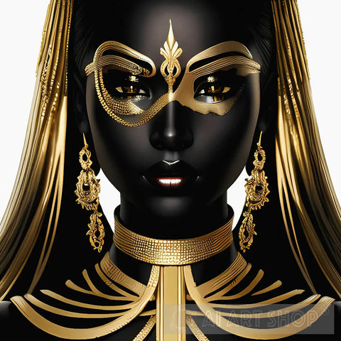 Portrait Of An Oriental Black Woman In Gold Jewelry Ai Art