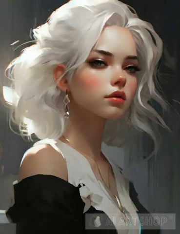 Pretty White Haired Girl Ai Painting
