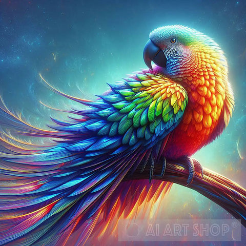 Prismatic Plumes: Ais Chromatic Parrot Reverie Ai Painting