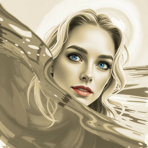 Enchanting blonde beauty blue eys and sunset