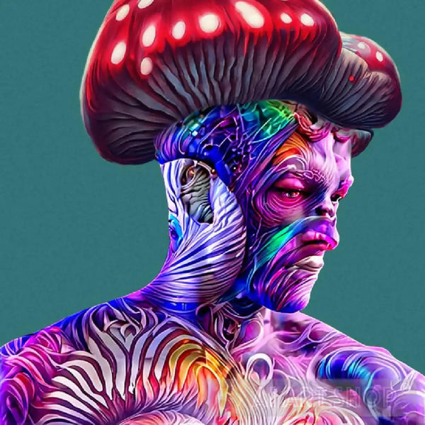 psychedelic mushroom head man