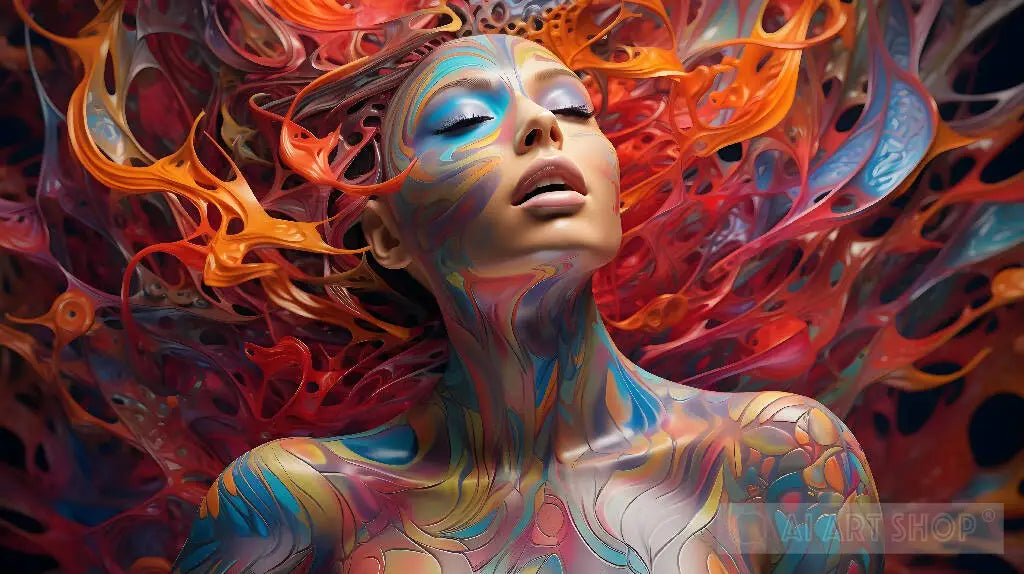 Psychedelic woman on psychedelic body art