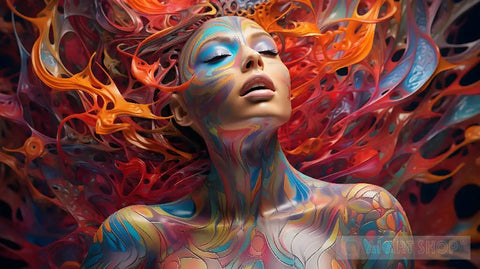 Psychedelic Woman On Psychedelic Body Art Portrait Ai Art