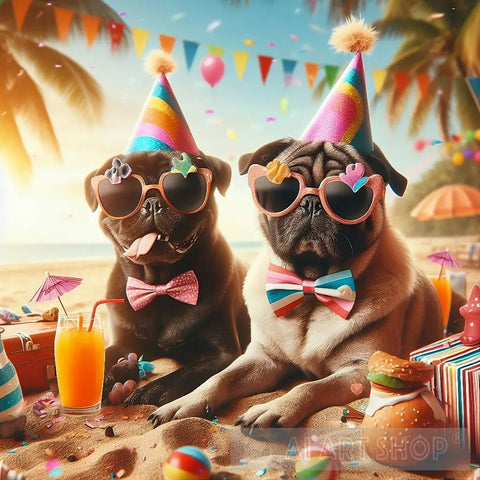 Pugs On The Beach Animal Ai Art