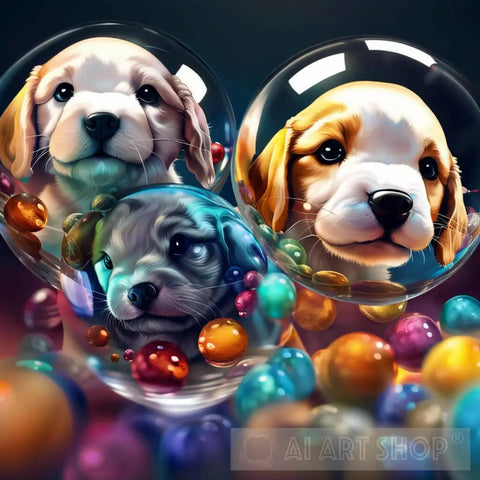 Puppies In The Bubble Abstract Ai Art