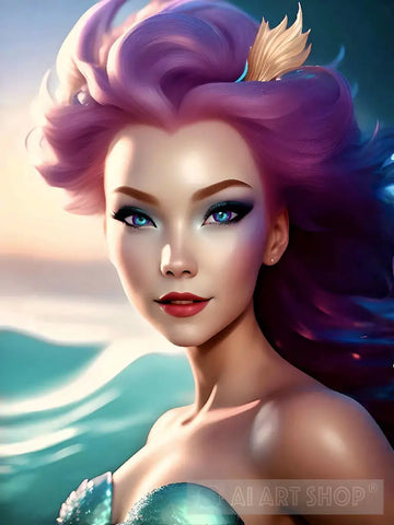 Purple Haired Mermaid Ai Artwork