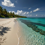 A tropical island with white sandy beaches, turquoise waters, and lush vegetation (2)