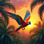 Tropical Sunset Parrot Art