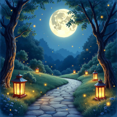 Dreamy Moonlit Garden with Glowing Lanterns