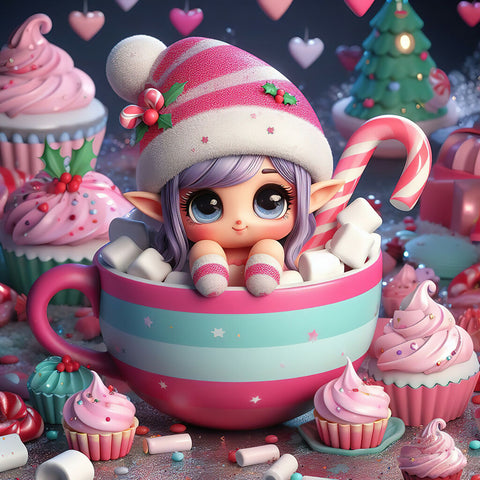 Cute 3d girl in a mug full of sweets copy