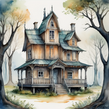 House in watercolor painting abstract