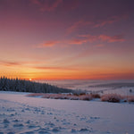 A beautiful sunrise over a snowy landscape, with the sky painted in shades of pink and orange (2)