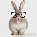 Rabbit With Small Square Glasses Looking Amused Full Body Is Isolated On A White Background Animal