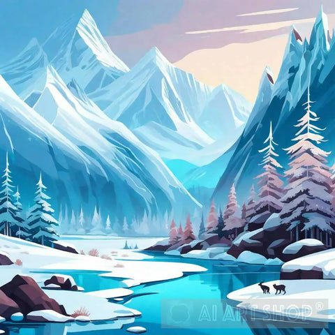 Radiant Winter Landscape With Polar Bears Ice And Snow Ai Artwork