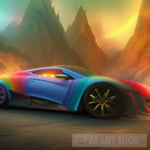 Rainbow Car Modern Ai Art