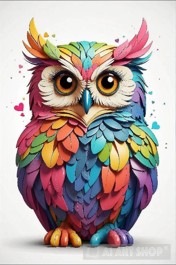 Rainbow Owl_ Feathered Fiesta_ Tetradic Hoot