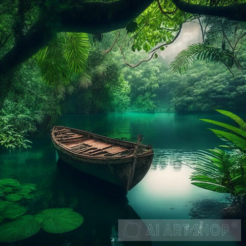 Rainforest Boat Ride Nature Ai Art