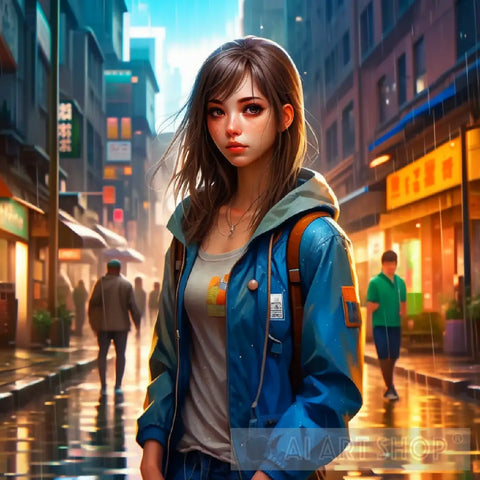 Rainy Day In The City: Anime Girls Solitude Ai Artwork