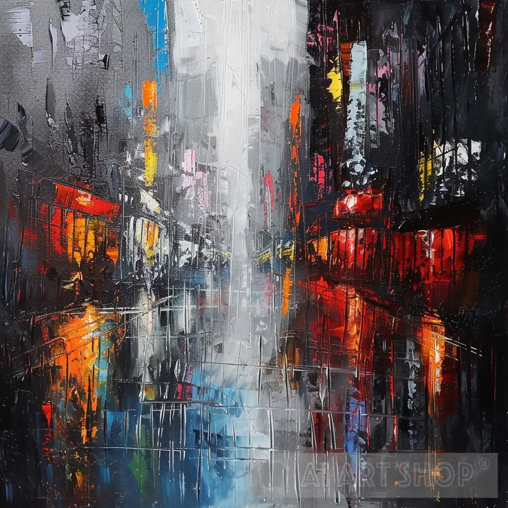 Rainy Evening Reflections - Abstract Urban Art