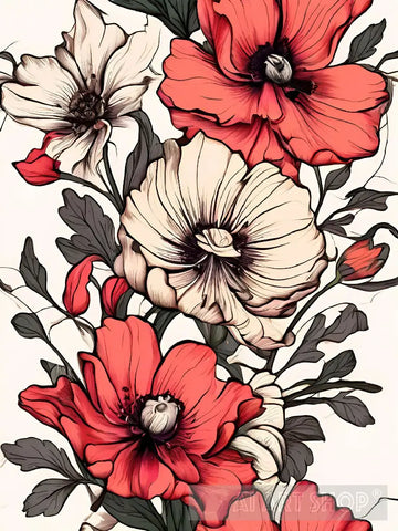 Red And White Floral Pattern Ai Artwork