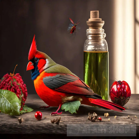 Red Bird On The Country Tabletop Animal Ai Art