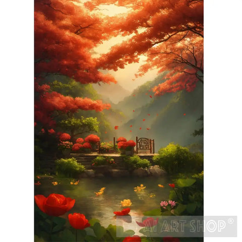 Red Flowers In A Garden Ai Artwork