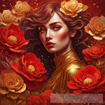 Red Gold Rose Portrait Ai Art