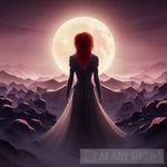 Red-Hair Woman Looking At The Moon Ai Artwork