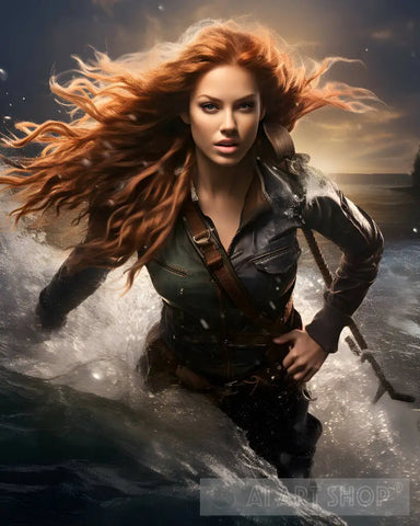 Red Head Woman In The Ocean Ai Artwork