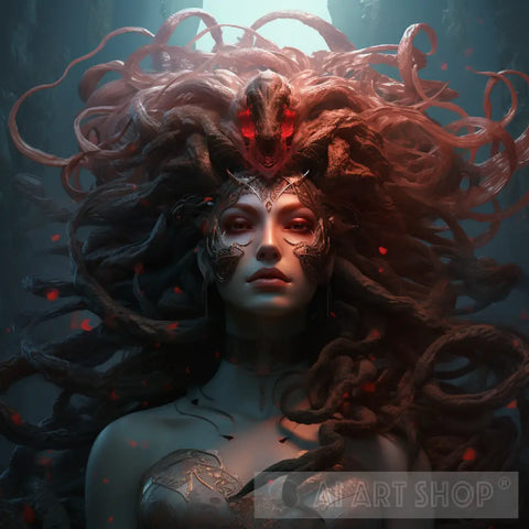 Red Medusa Portrait Ai Art