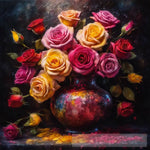 Red Pink And Yellow Roses In A Round Vase Still Life Ai Art