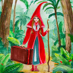 Red Riding Hood With Suitcase And Stick In Jungle Ai Painting