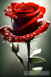 Red Rose Close-Up With Raindrops Still Life Ai Art