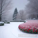 ’Red Roses And Falling Snow’ Landscape Ai Art