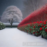 ’Red Roses And Falling Snow’ Landscape Ai Art
