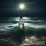 Reflection Of Moonlight In A Bottle Sea Water Nature Ai Art